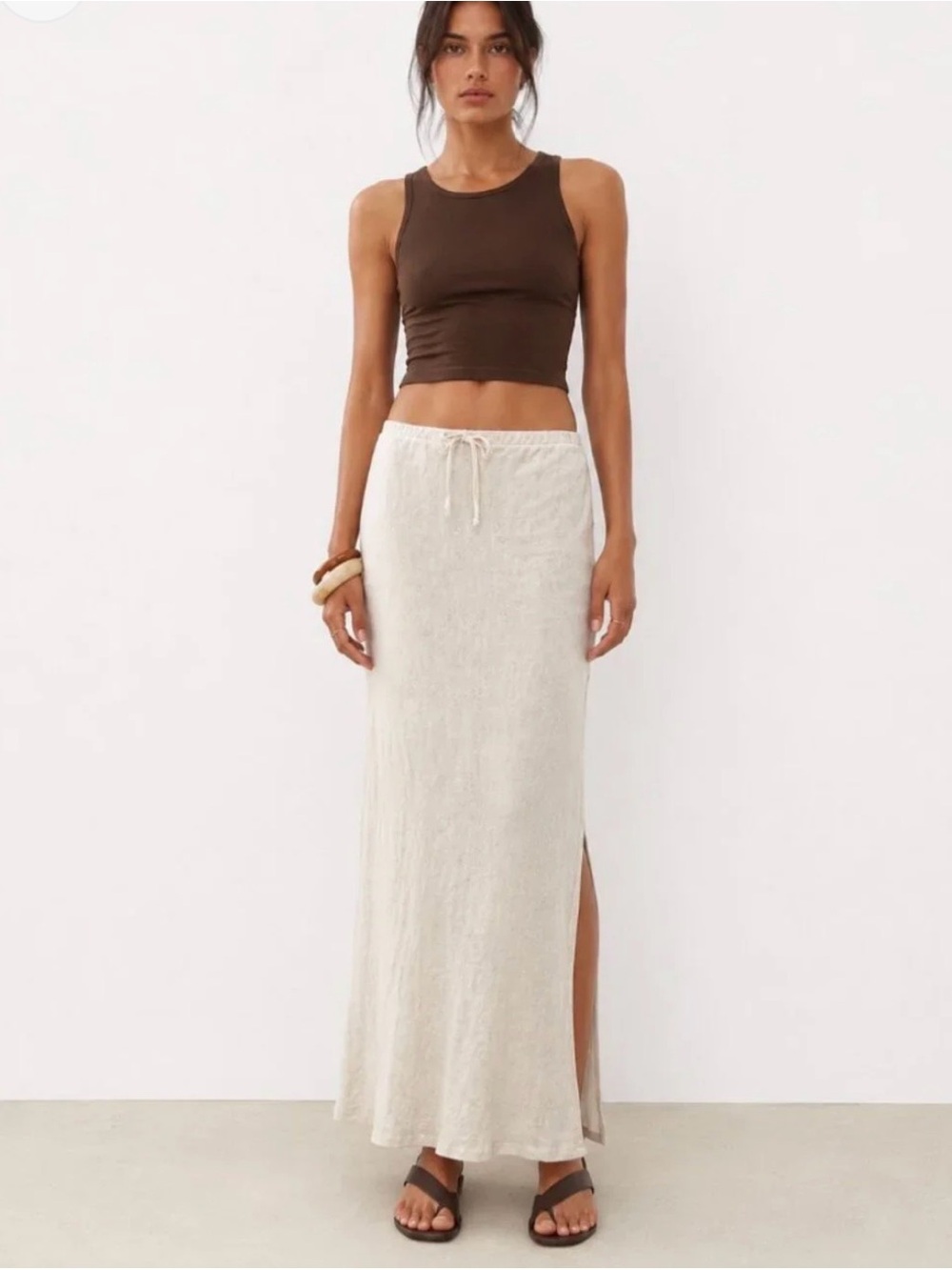 Song of Style Aimee Song Linen Blend Side Slit Maxi Skirt in Oatmeal